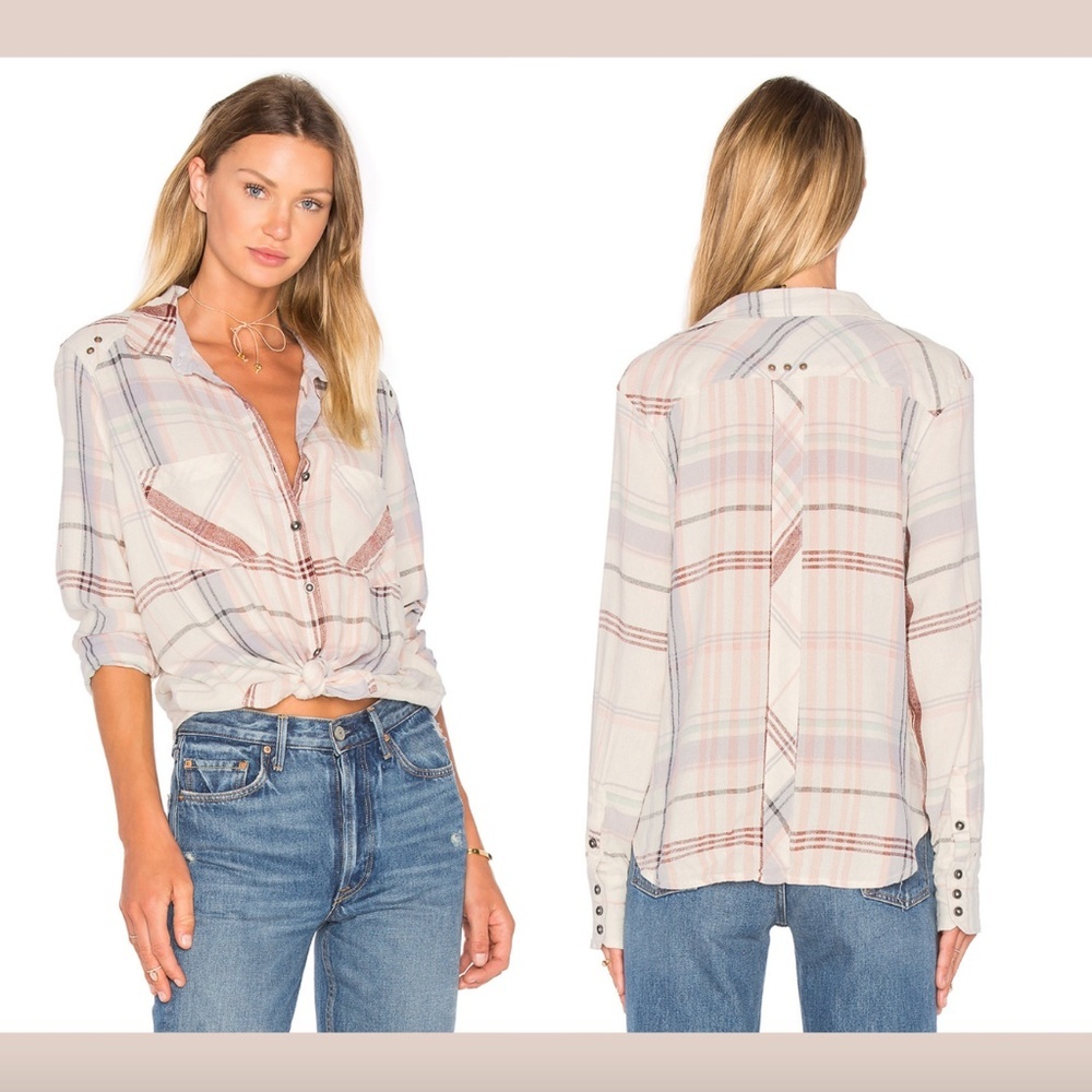 Free People‎ Wesley Plaid Button Down Flannel Top [ SZ XS ]
